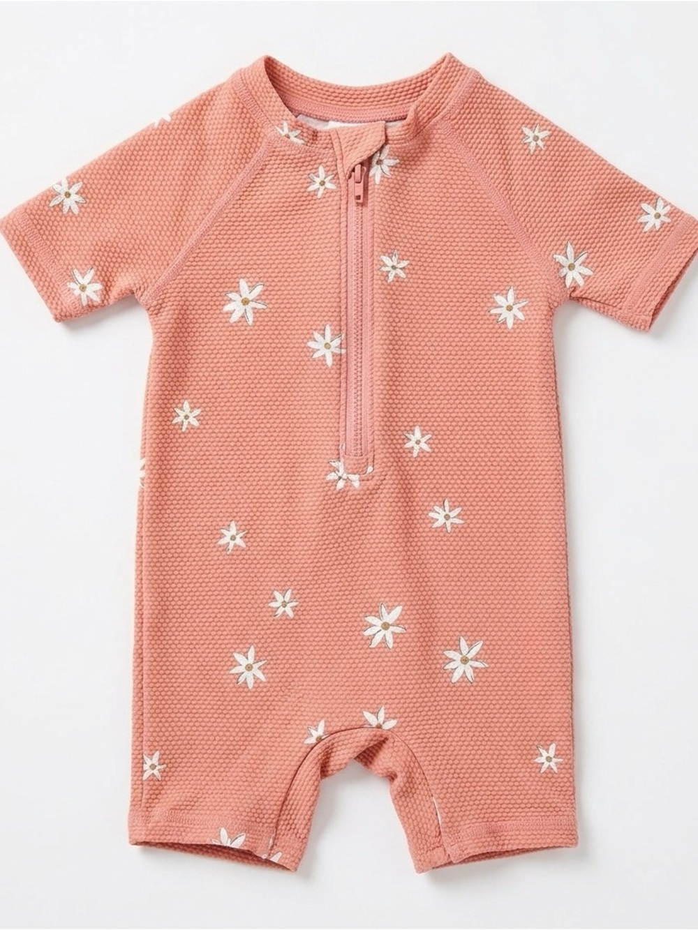 Gerber Coral Pink Floral Zip One-Piece Bodysuit